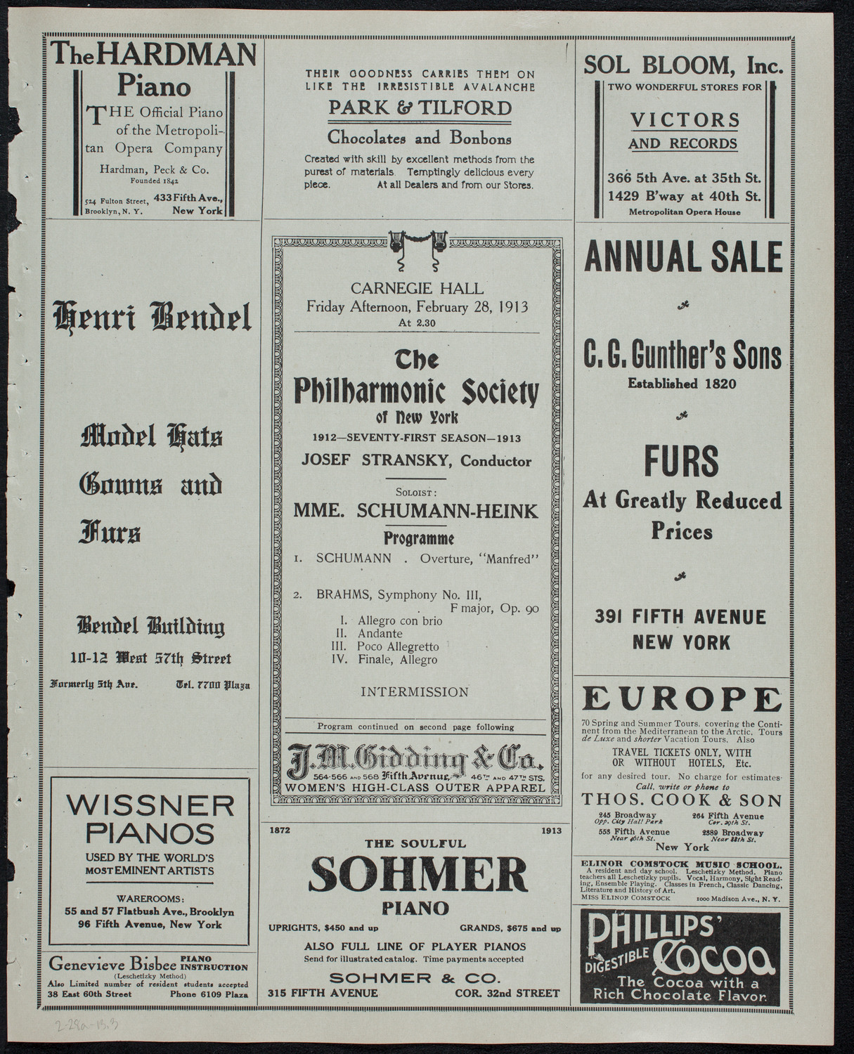New York Philharmonic, February 28, 1913, program page 5