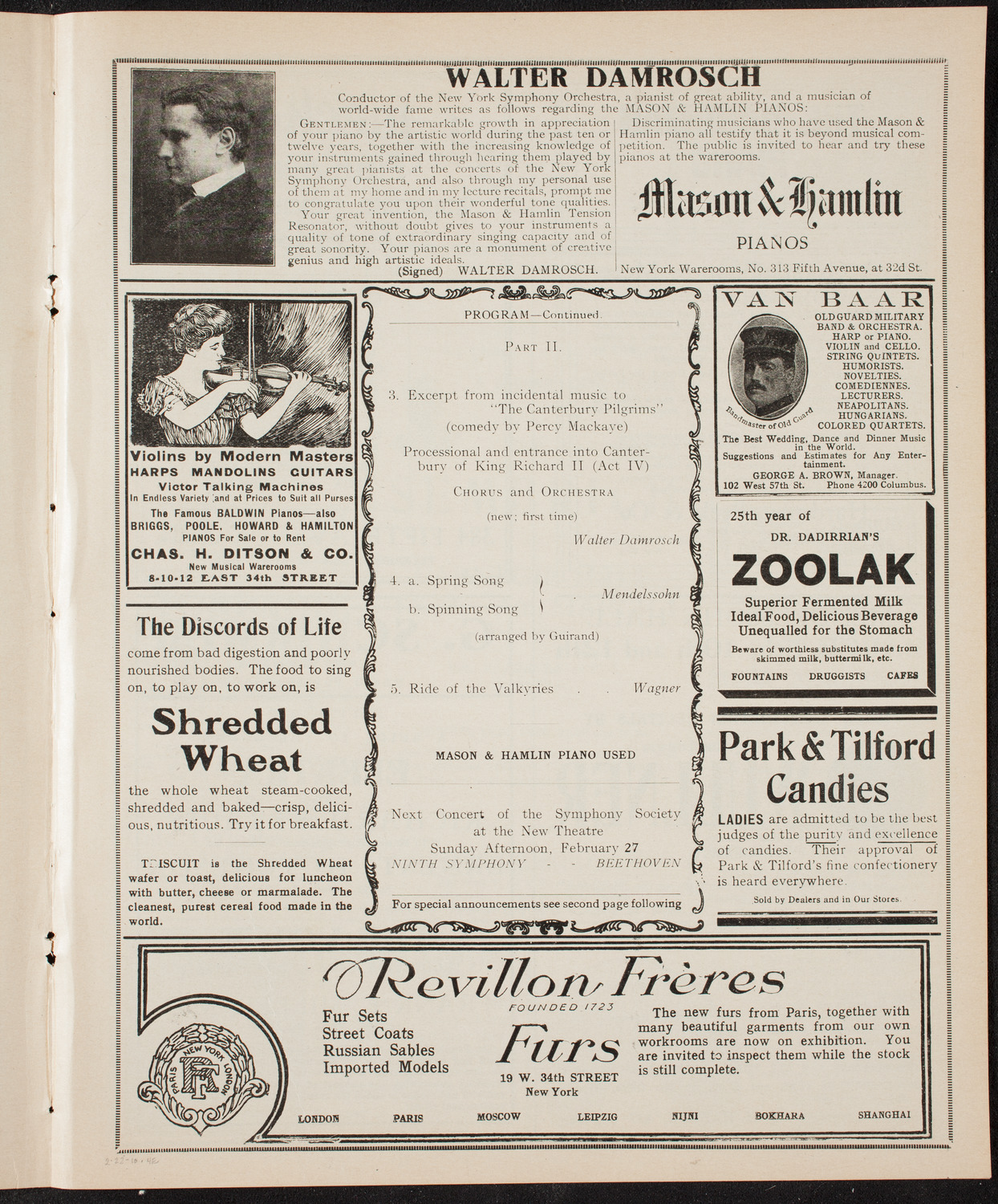New York Symphony Orchestra, February 22, 1910, program page 7