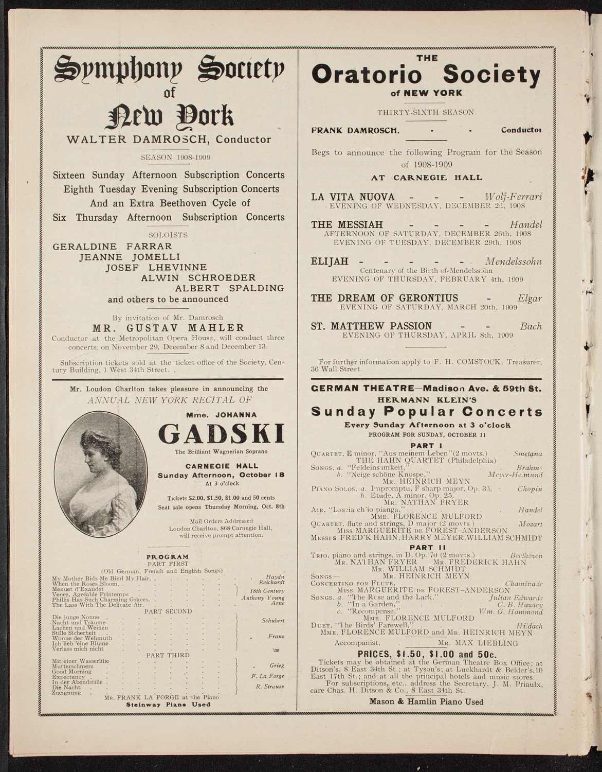 David Bispham, Baritone, October 4, 1908, program page 10