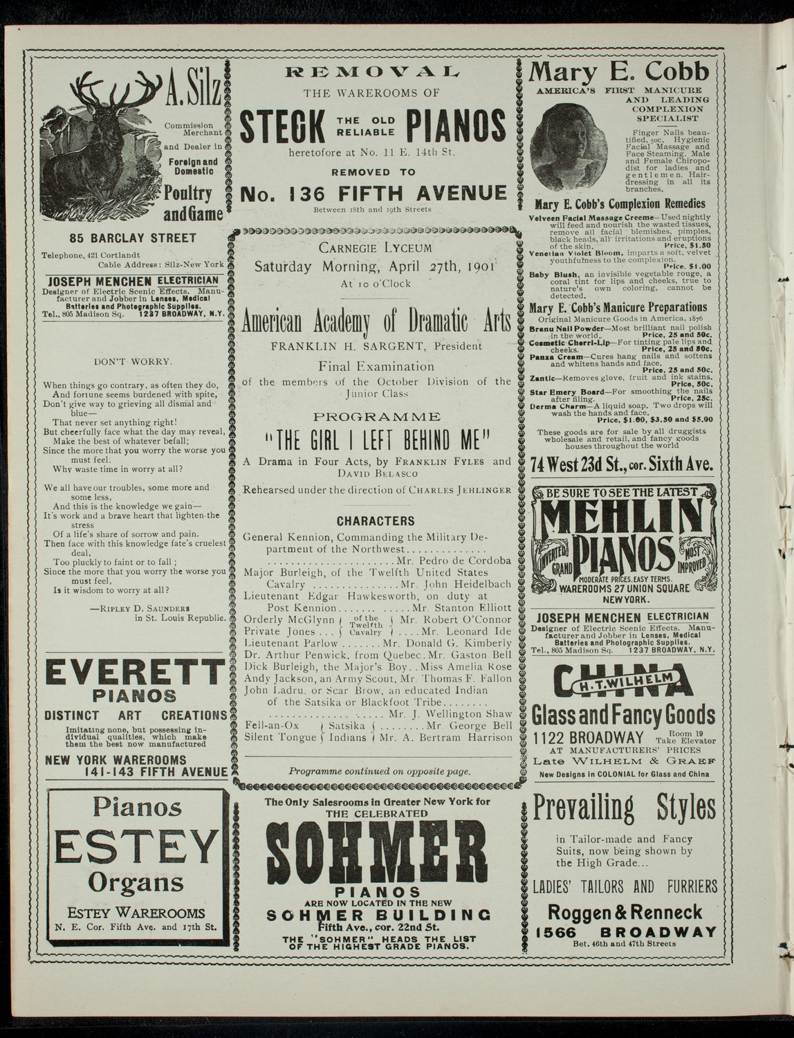 American Academy of Dramatic Arts Final Examination, April 27, 1901, program page 2