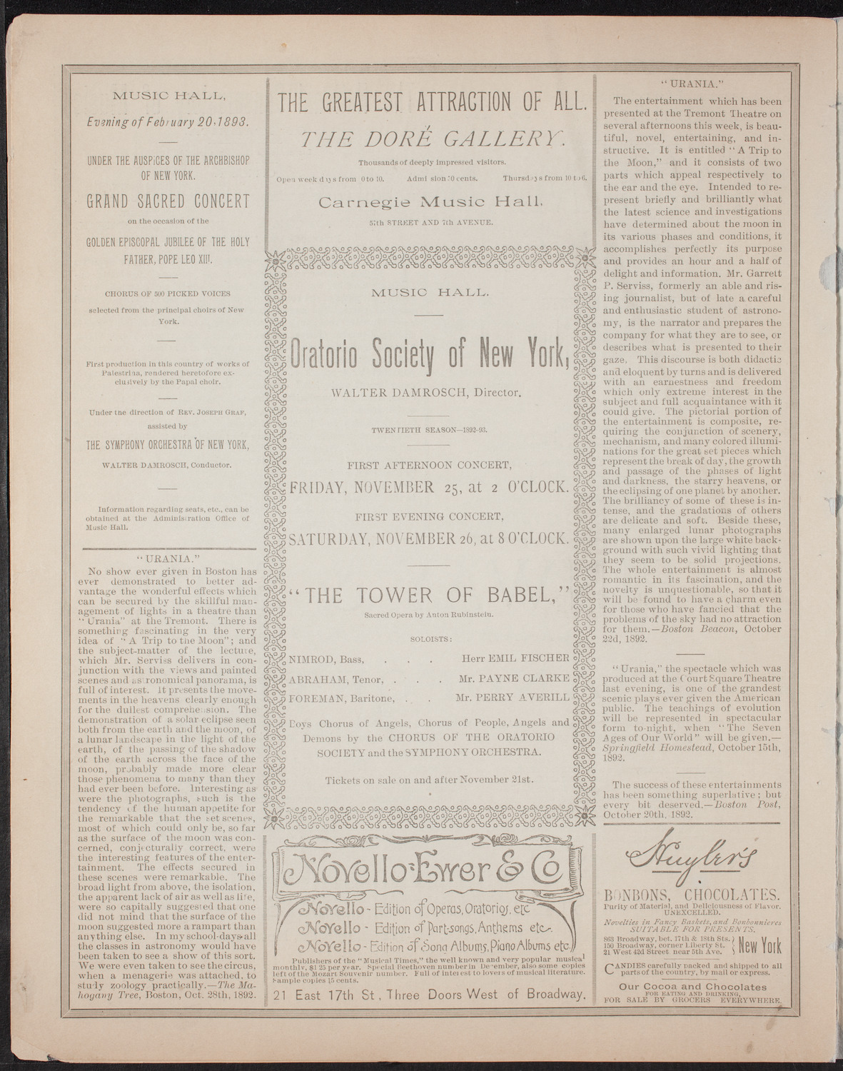 Benefit: Roman Catholic Orphan Asylums, November 17, 1892, program page 6