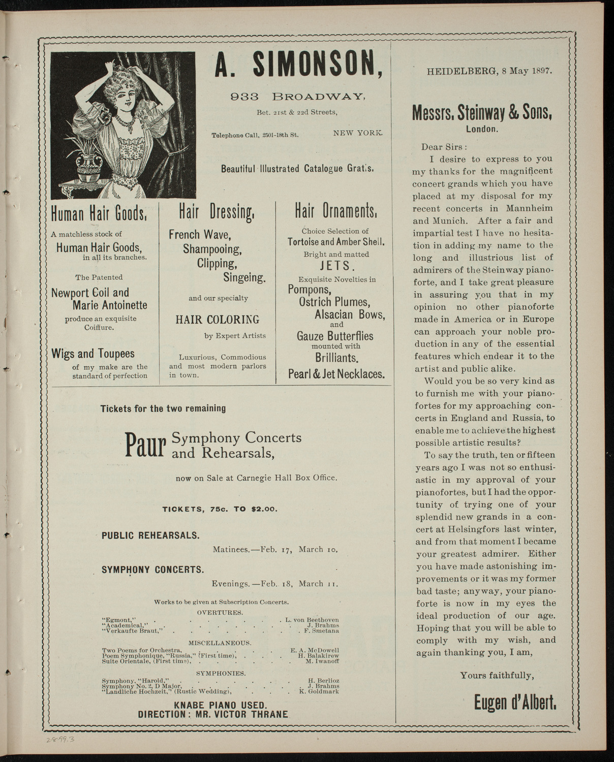 Amateur Comedy Club, February 8, 1899, program page 5