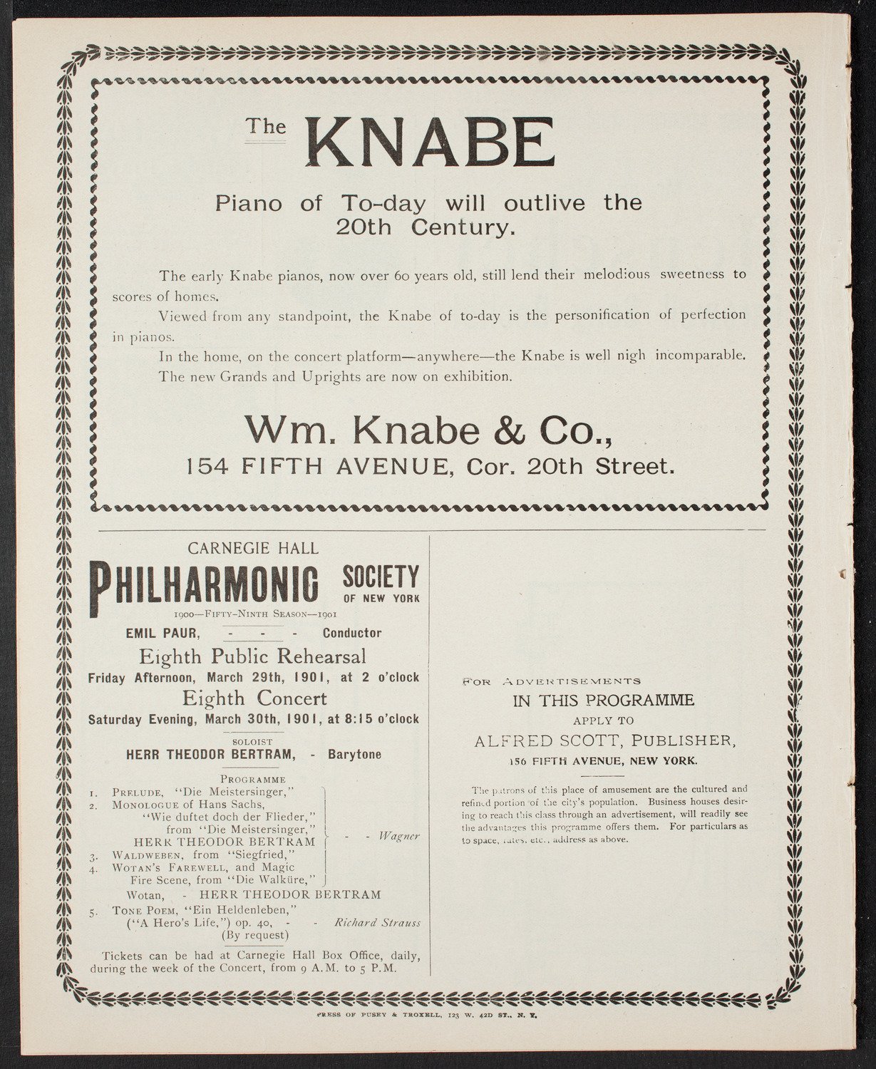 Josef Hofmann, Piano, March 22, 1901, program page 8