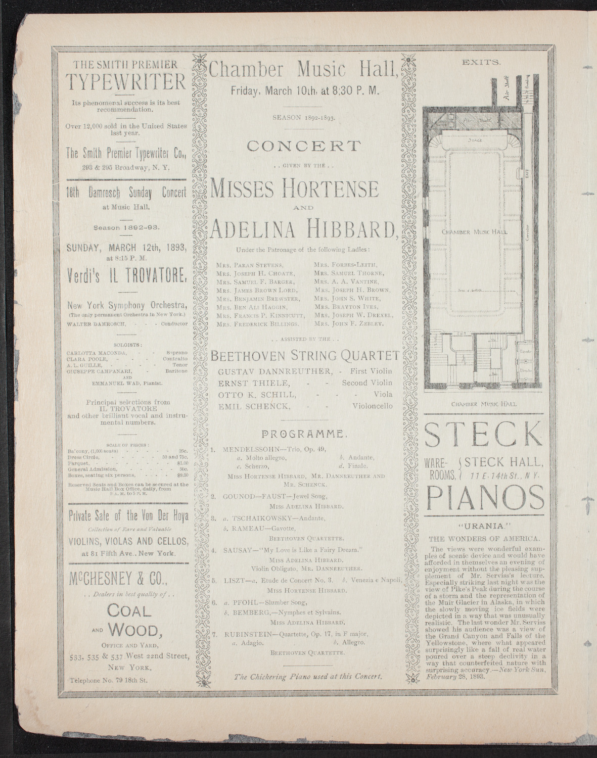 Hortense and Adelina Hibbard, March 10, 1893, program page 2