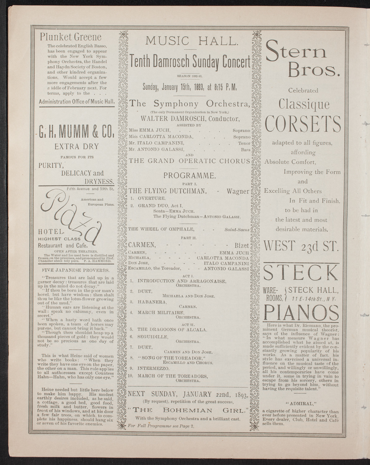Damrosch Sunday Concert, January 15, 1893, program page 4
