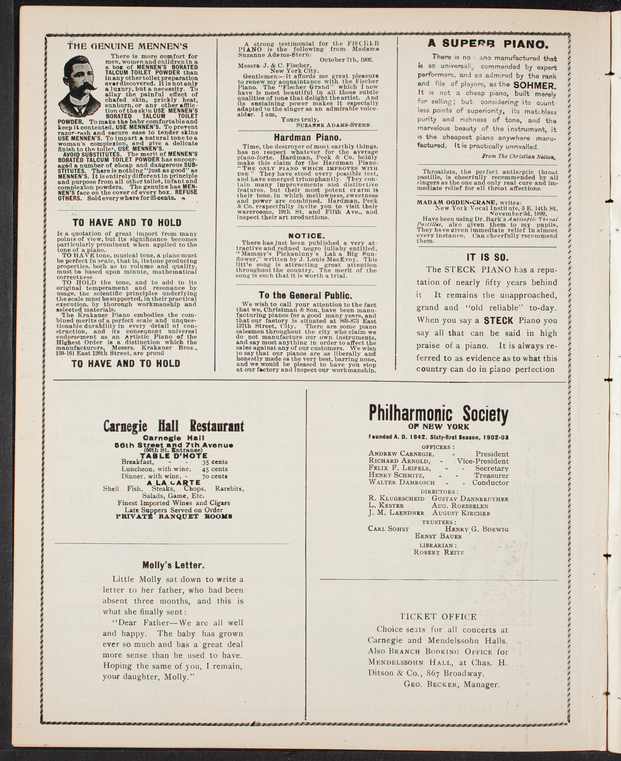 Benefit: Seamen's Christian Association, April 21, 1903, program page 10