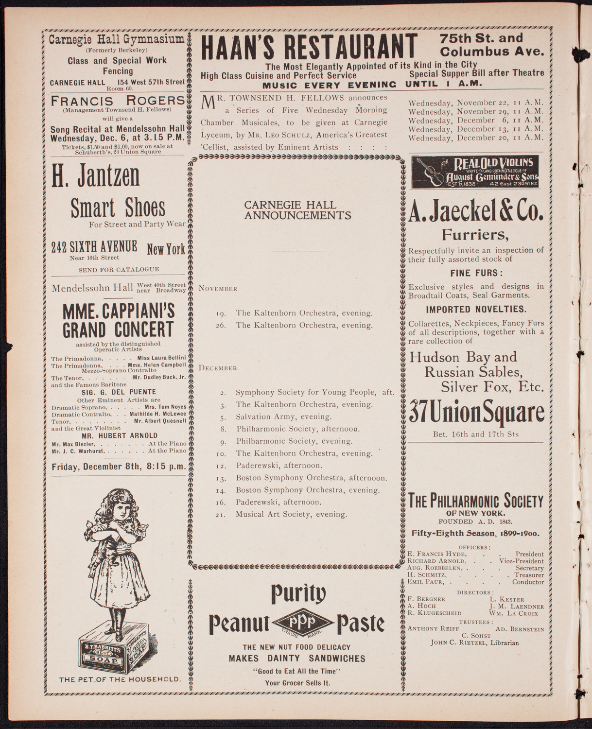 New York Philharmonic, November 18, 1899, program page 2