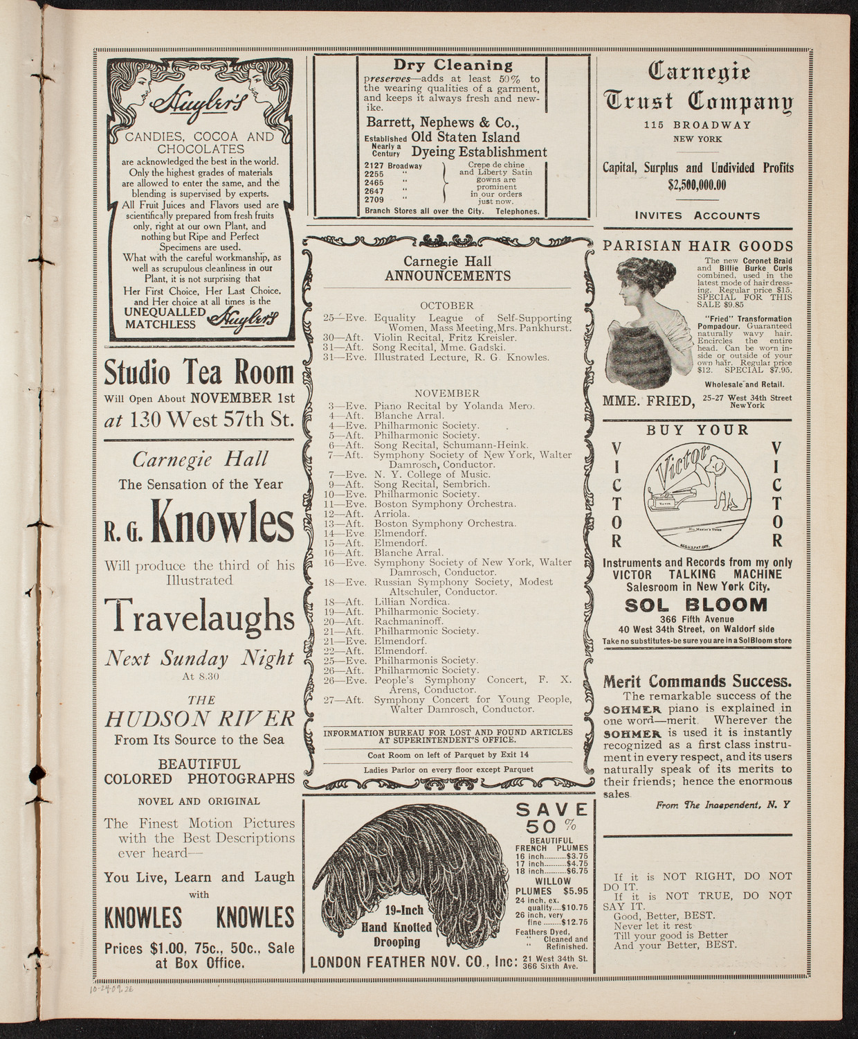 Lecture by R.G. Knowles, October 24, 1909, program page 3