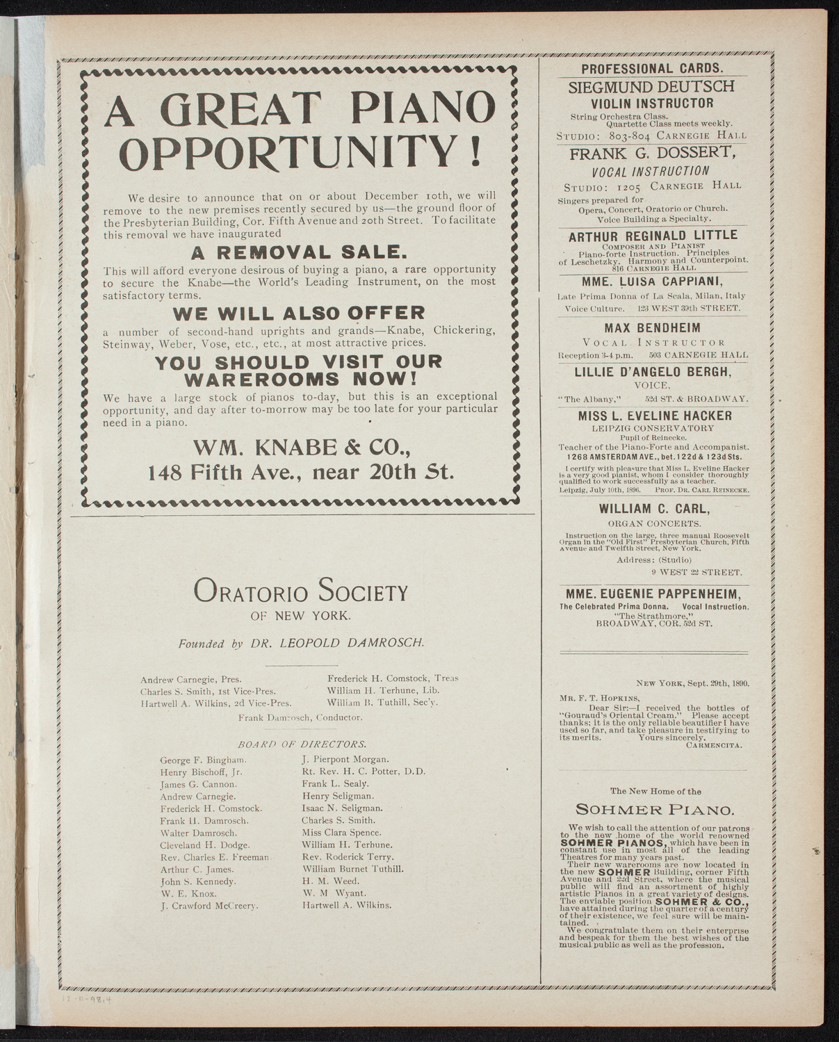 Paur Symphony Orchestra - Sunday Night Popular Concert, December 11, 1898, program page 7