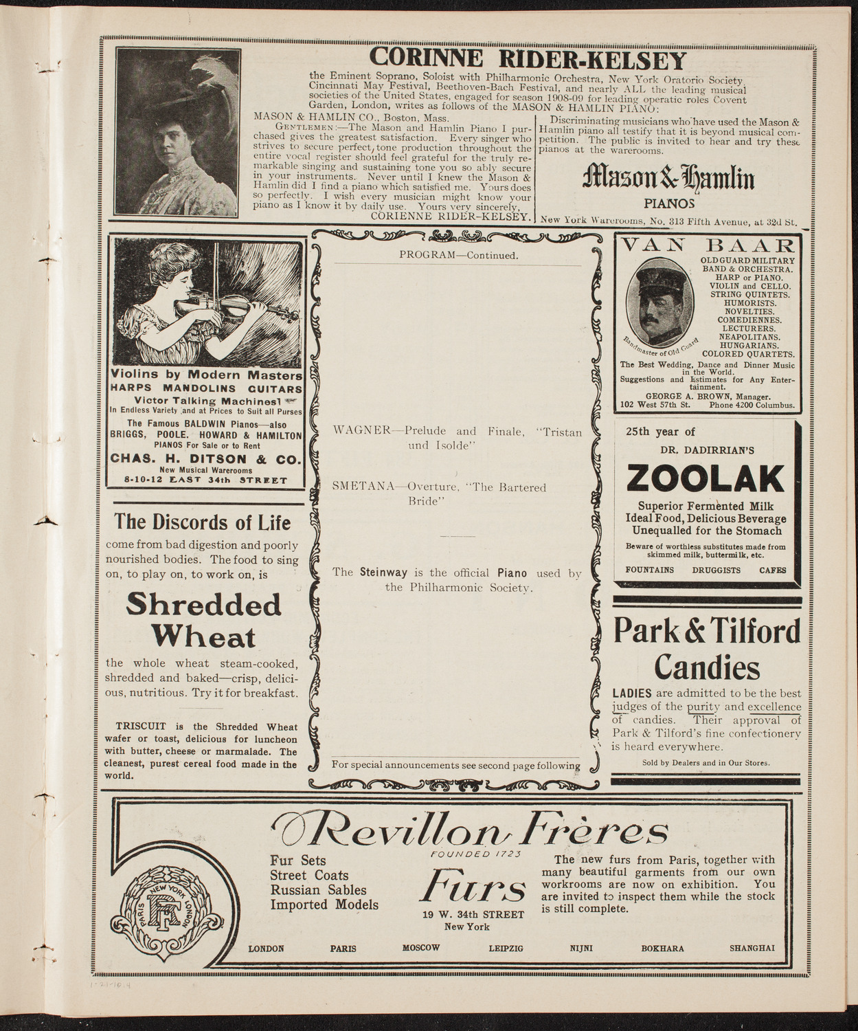 New York Philharmonic, January 21, 1910, program page 7
