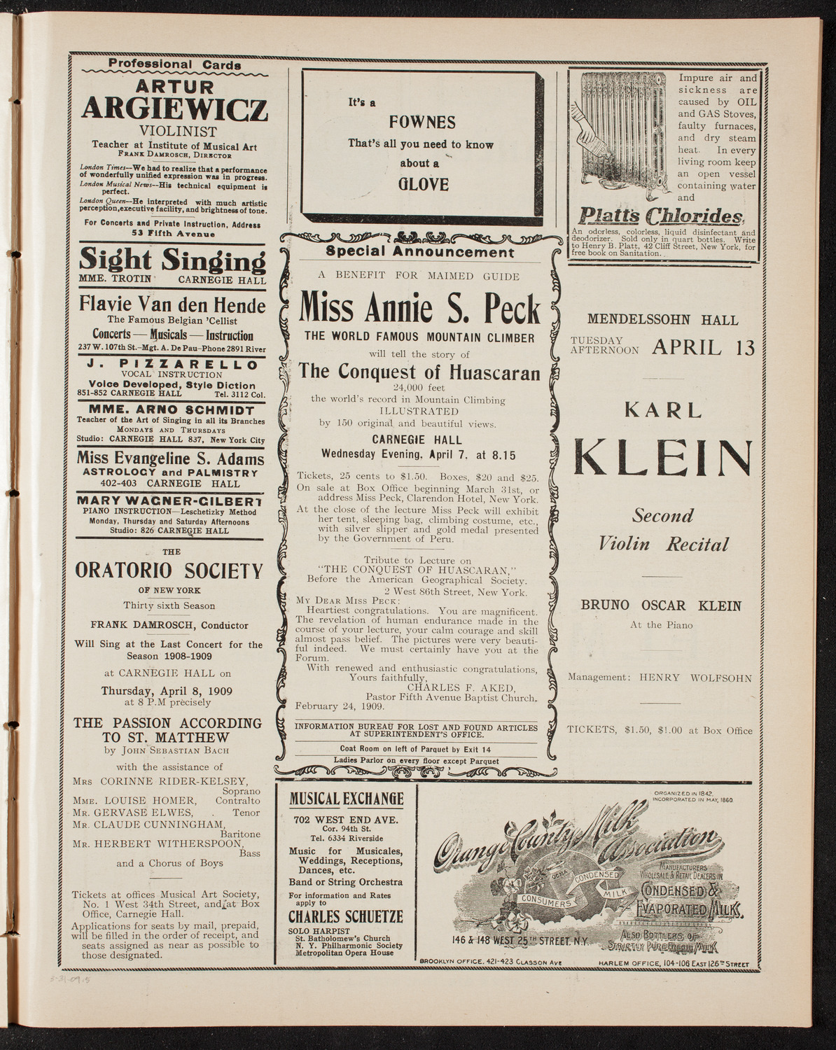 Gustav Mahler and New York Philharmonic, March 31, 1909, program page 9