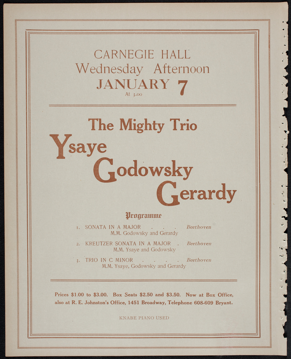 Eugène Ysaÿe, Violin, December 27, 1913, program page 10