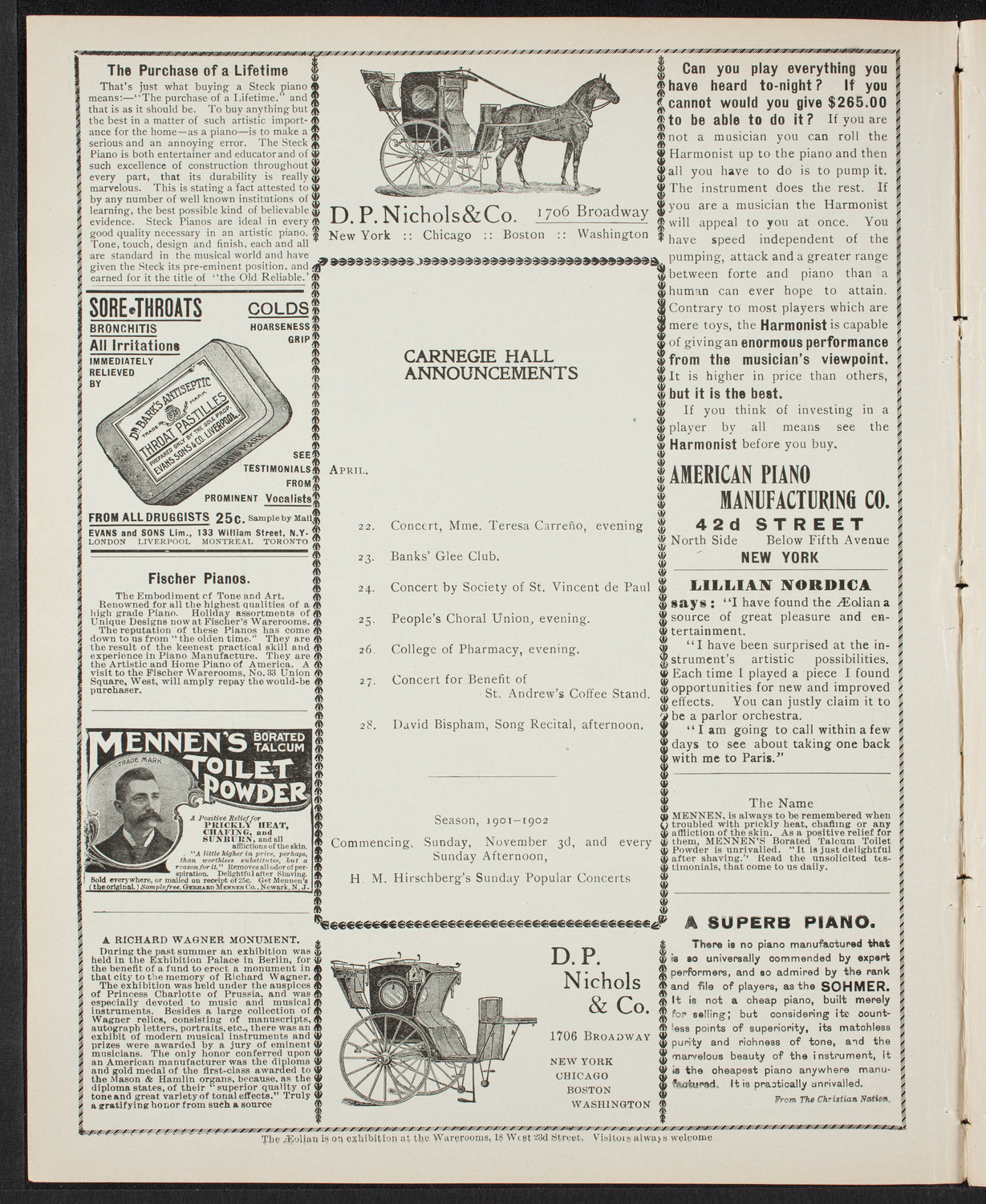Ossip Gabrilowitsch, Piano, April 19, 1901, program page 2