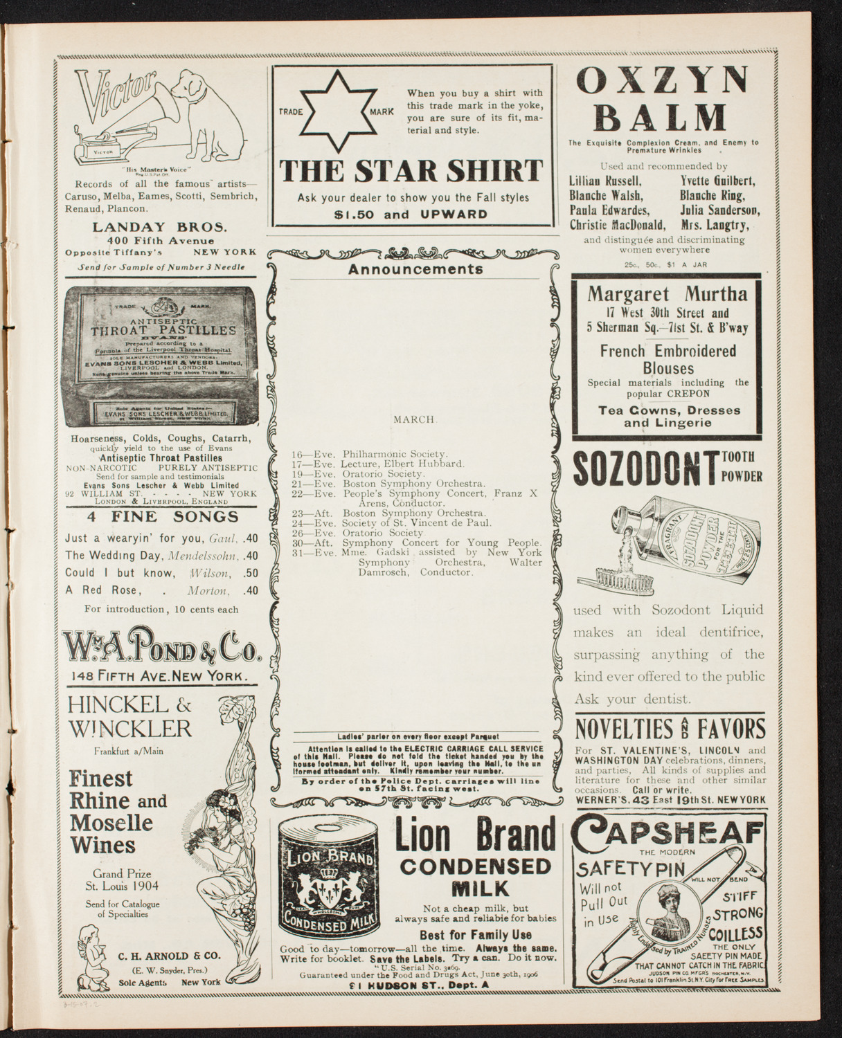 New York Philharmonic, March 15, 1907, program page 3