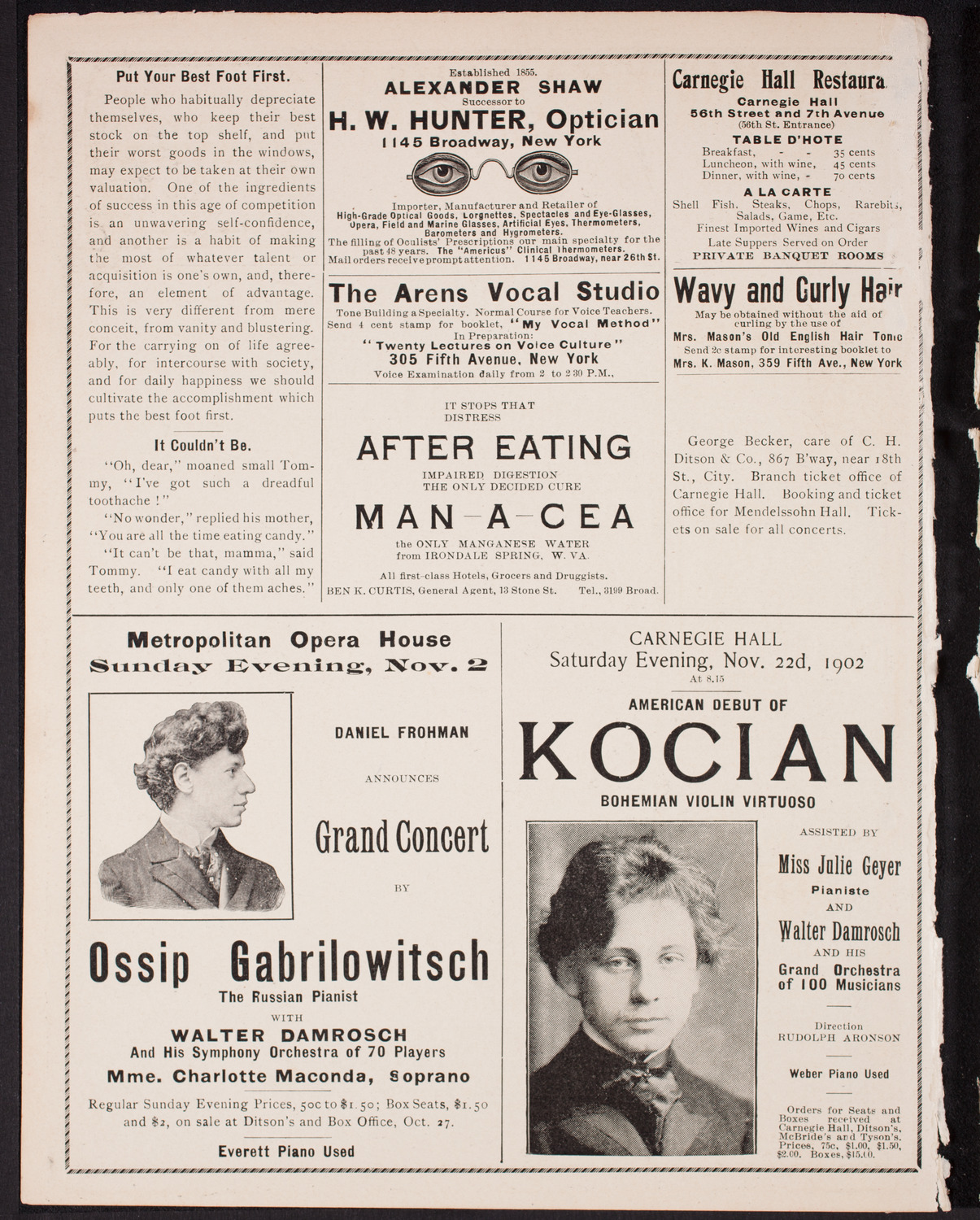 Raoul Pugno with Symphony Orchestra, October 21, 1902, program page 2