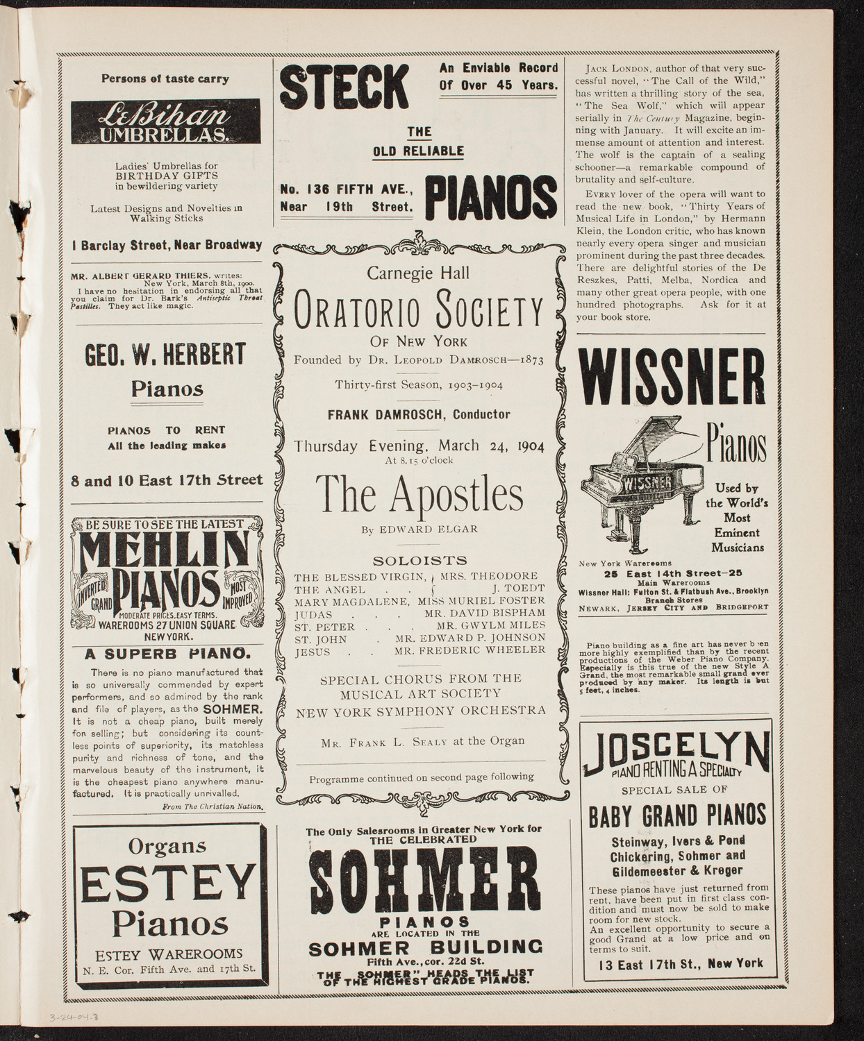 Oratorio Society of New York, March 24, 1904, program page 5