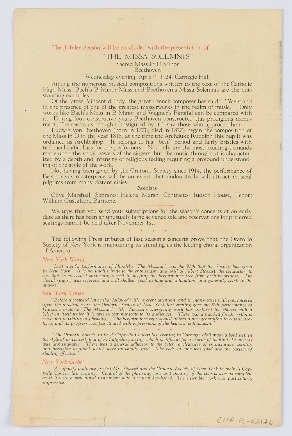 Oratorio Society of New York, 1923-1924