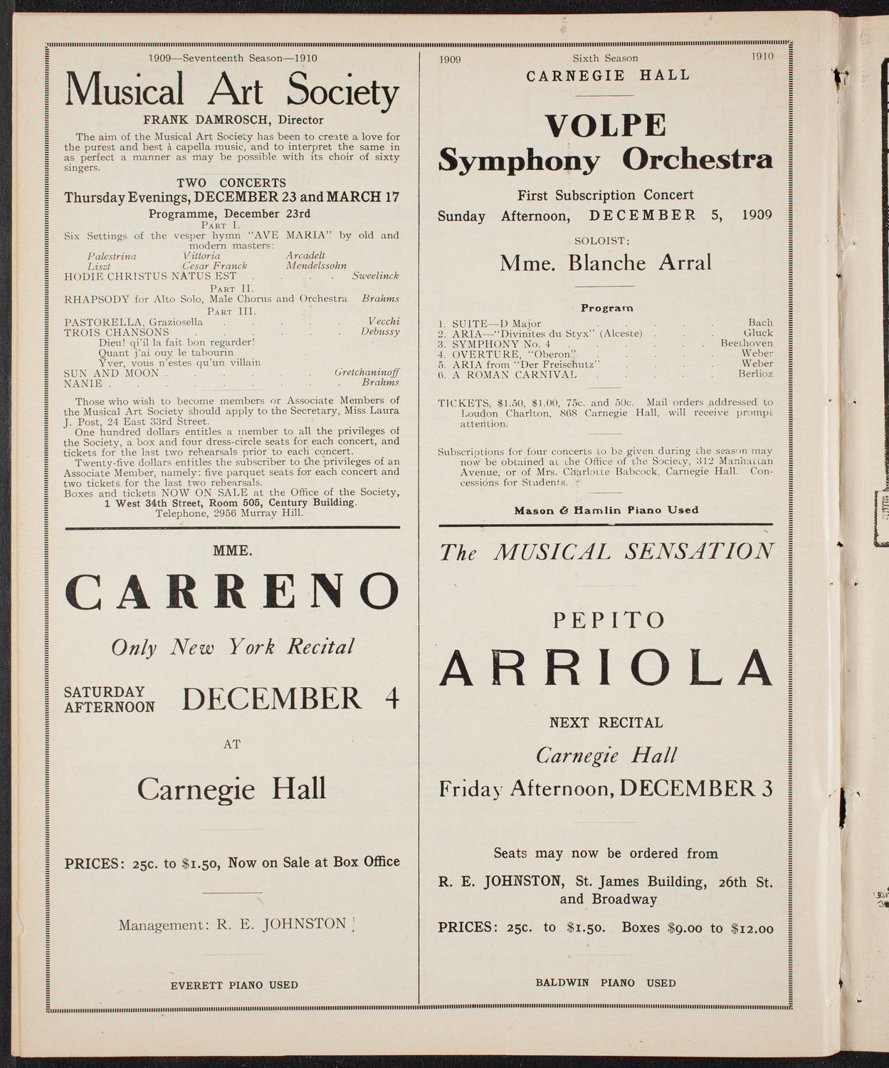 Isadora Duncan, Dancer, with the New York Symphony Orchestra, December 2, 1909, program page 10