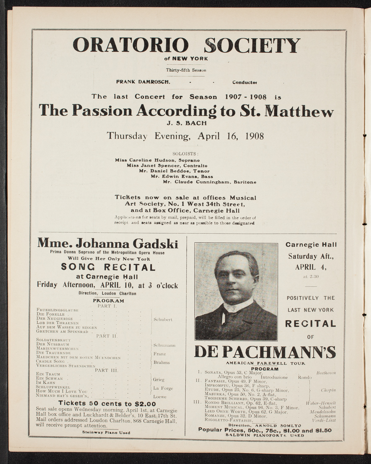 Goethe Festival Faust Centenary, April 2, 1908, program page 10