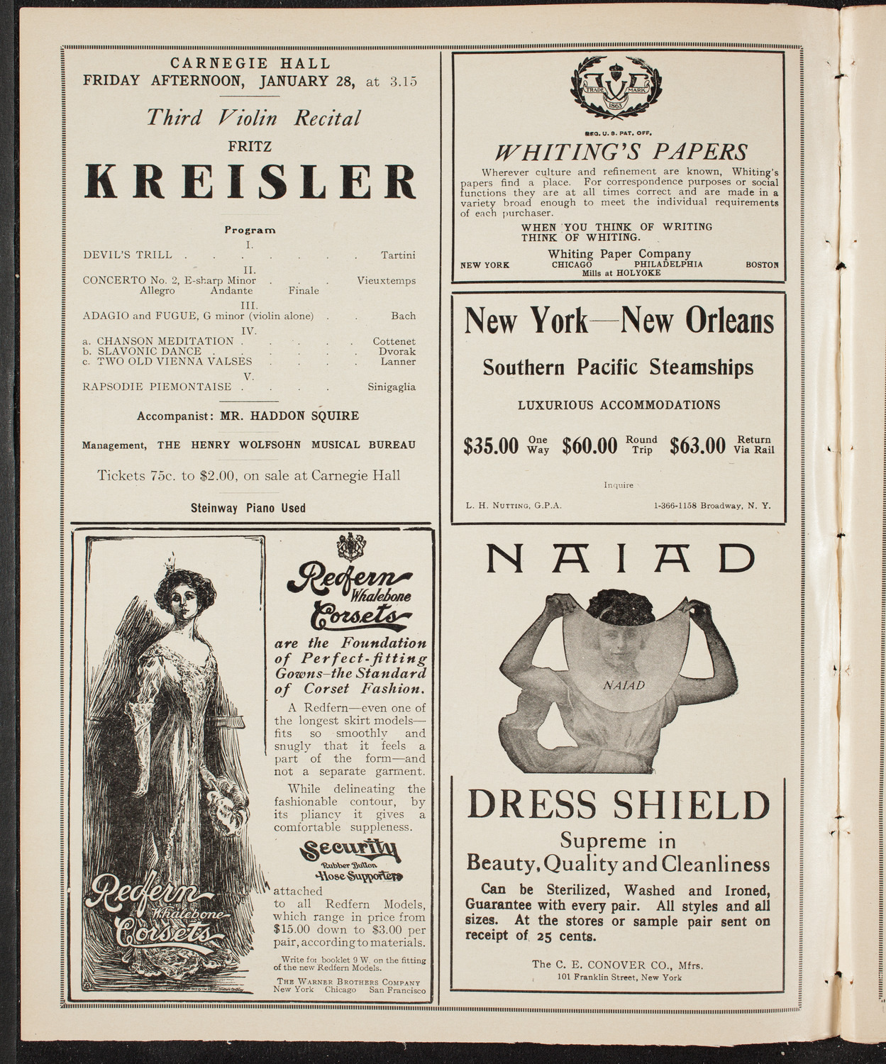 Ferruccio Busoni, Piano, January 25, 1910, program page 2