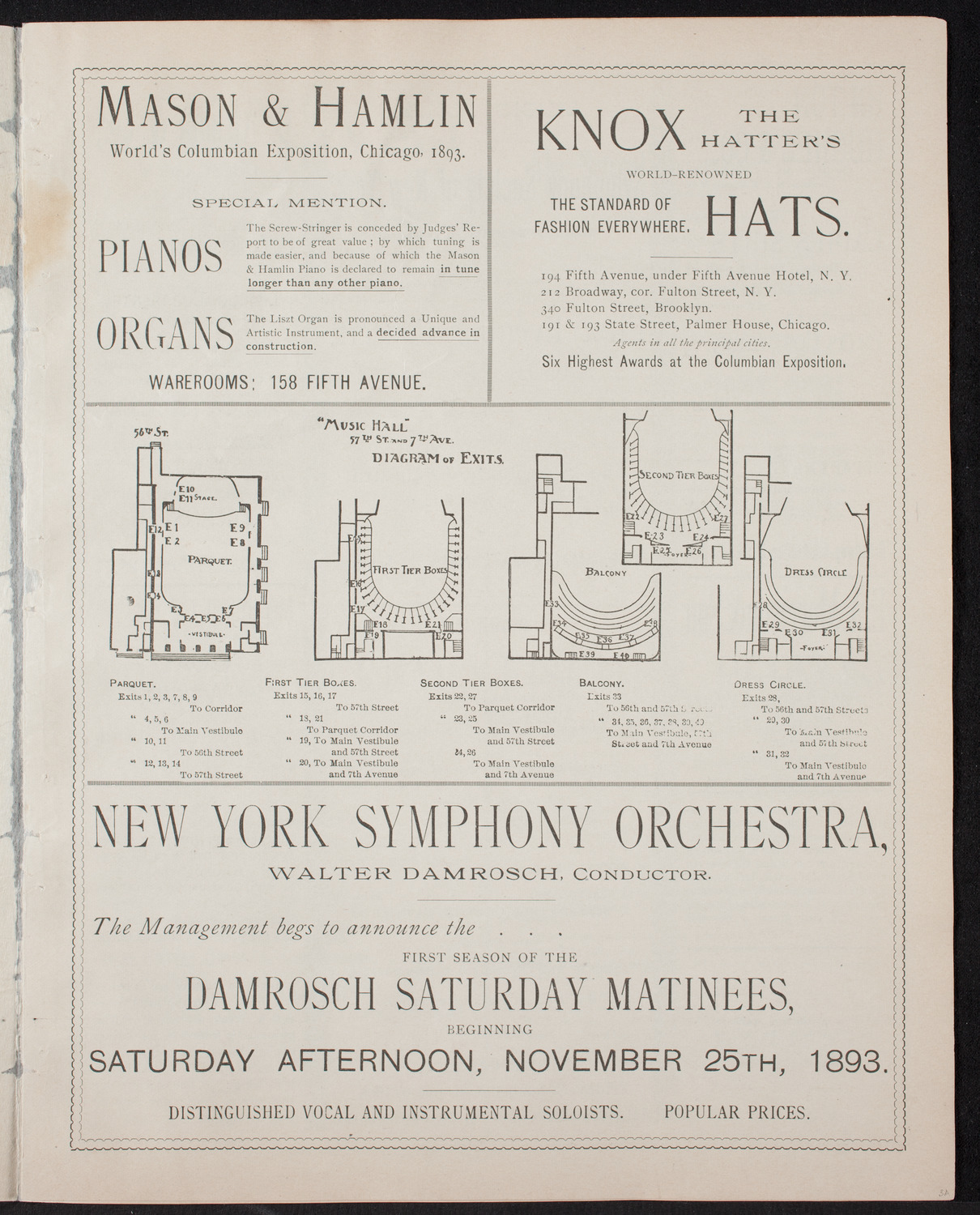 New York Symphony Orchestra, November 11, 1893, program page 3