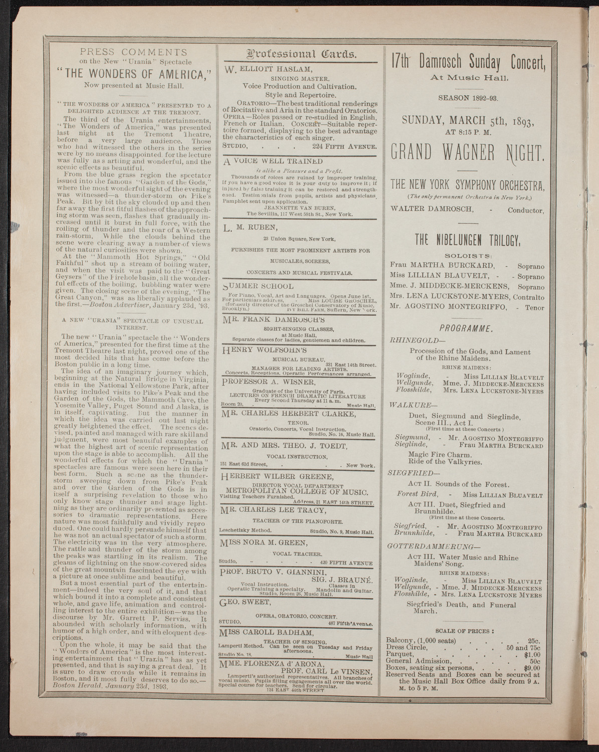 Discourse on The Drama by Joseph Jefferson, March 1, 1893, program page 2