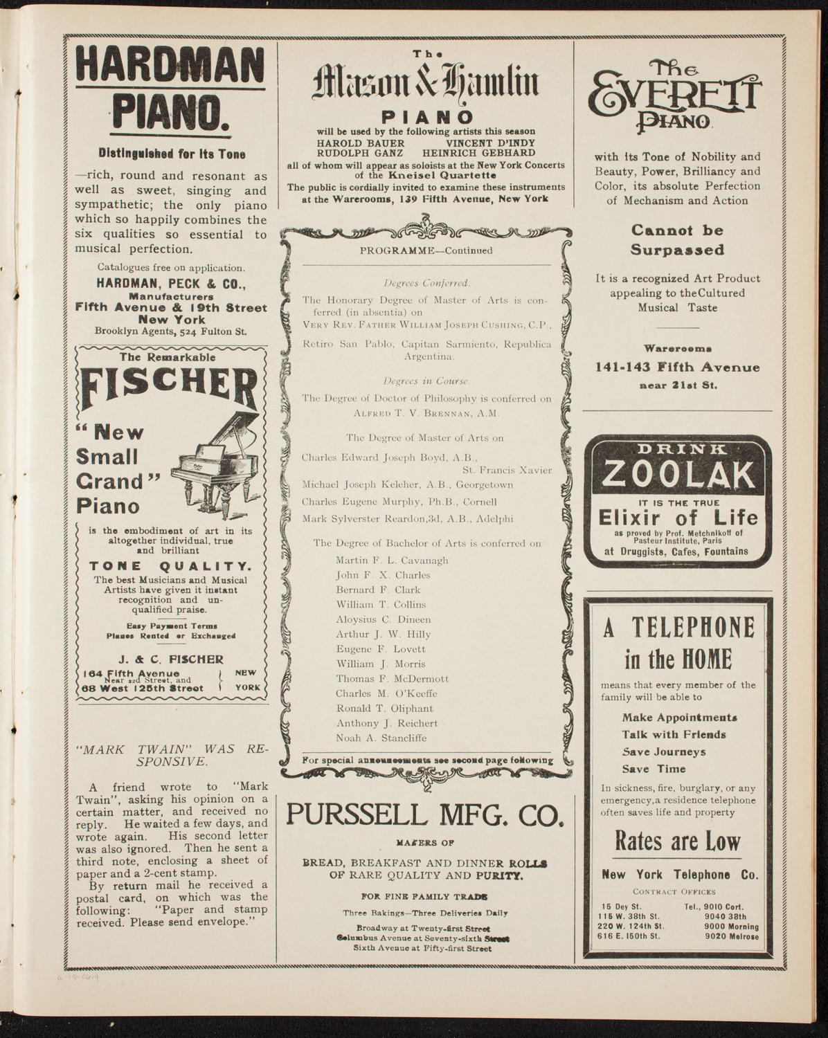 Graduation: College of St. Francis Xavier, June 18, 1906, program page 7