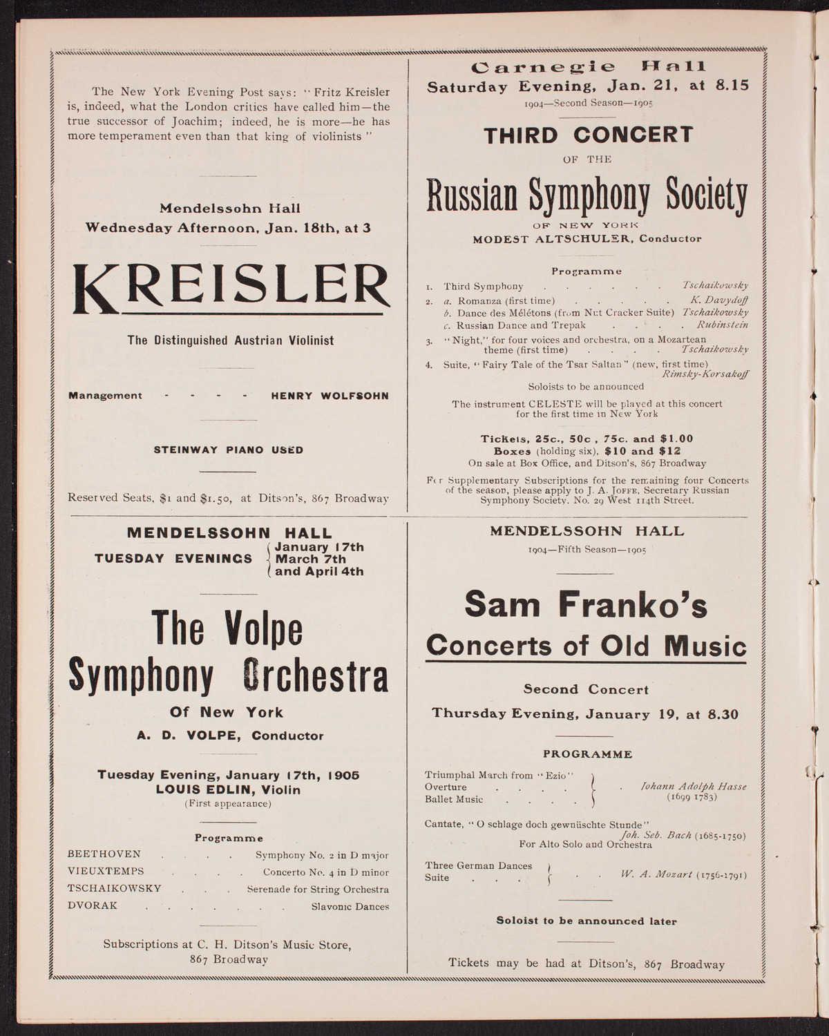 Franz von Vecsey, Violin, January 10, 1905, program page 10