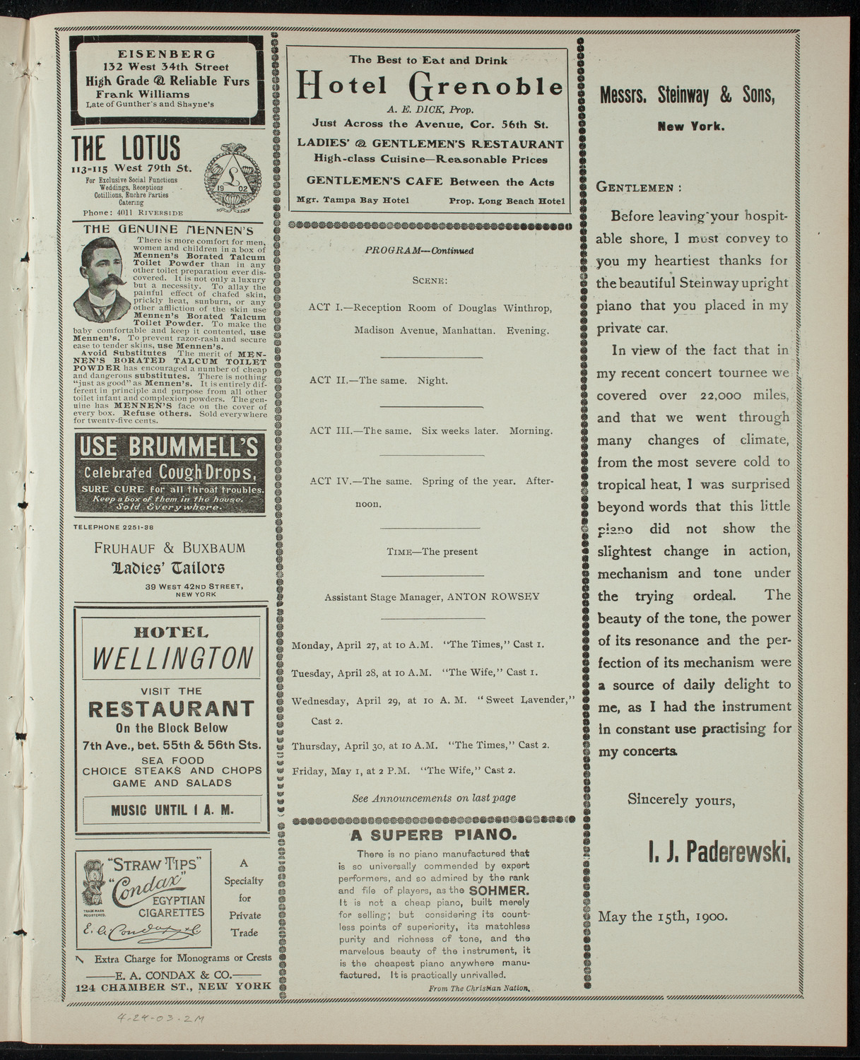 American Academy of Dramatic Arts, April 24, 1903, program page 3