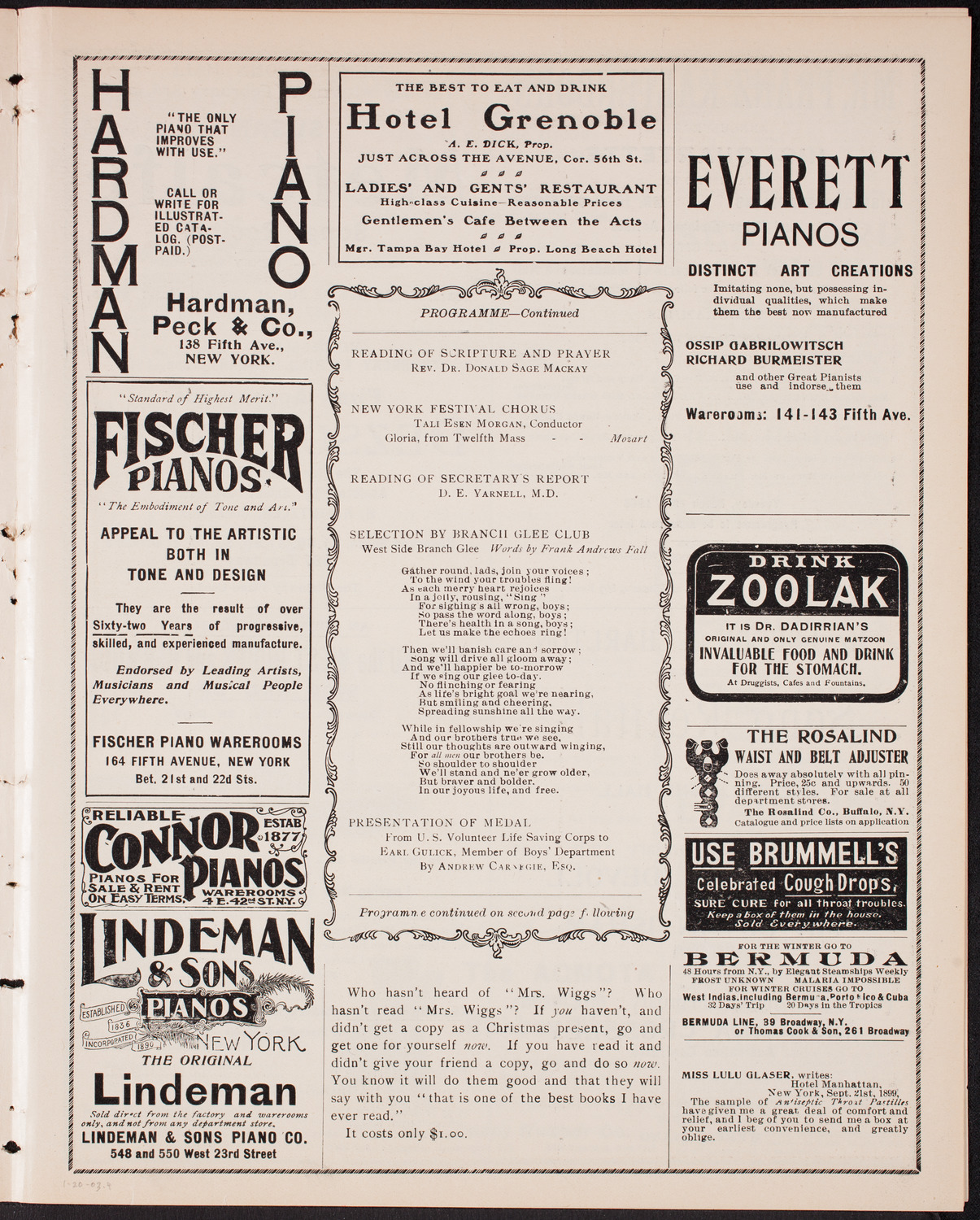 Meeting: Sixth Anniversary Celebration of the West Side Branch, YMCA, January 20, 1903, program page 7