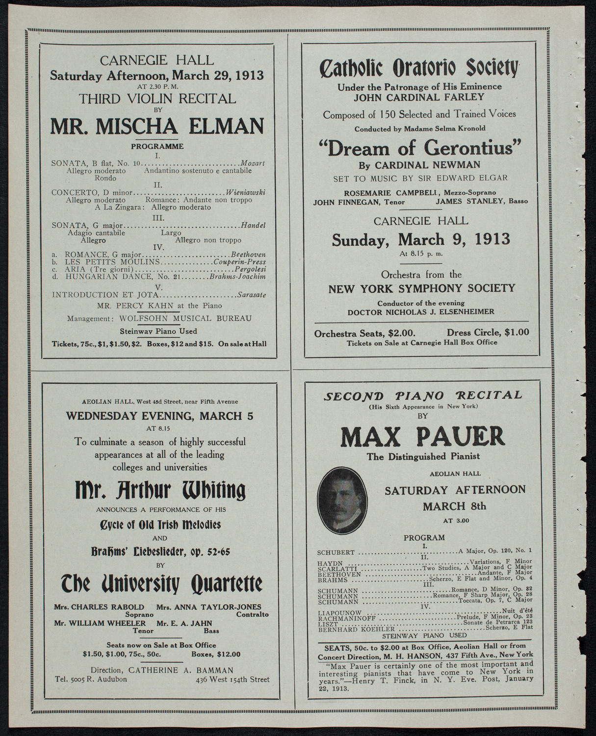 Eugène Ysaÿe, Violin, and Rudolph Ganz, Piano, March 4, 1913, program page 10