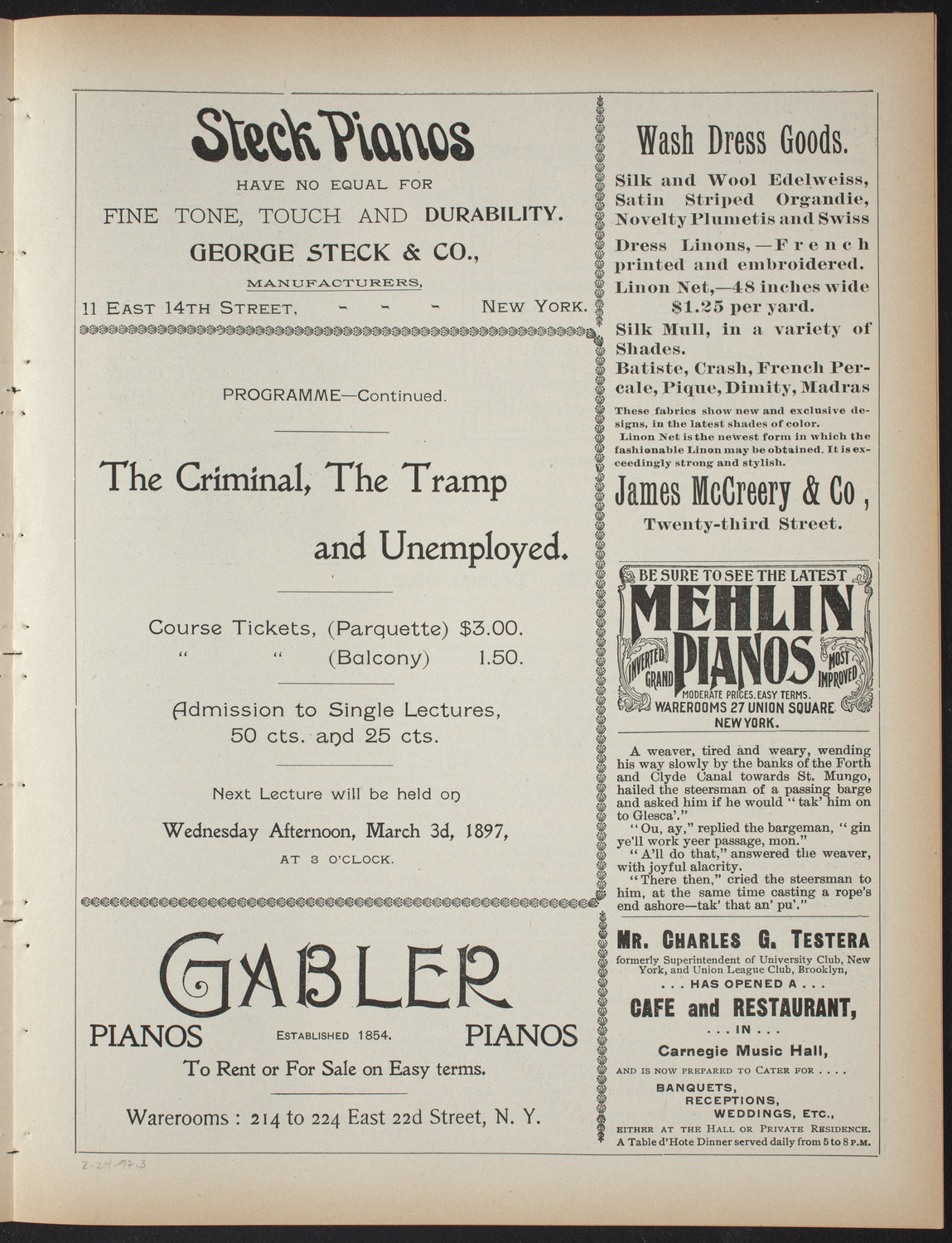 Lecture Series: Sociology in its Practical Aspects, February 24, 1897, program page 5