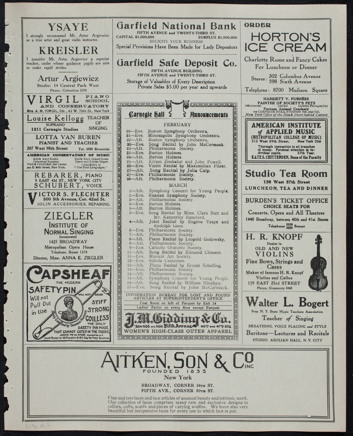Lecture by Angus Hamilton, February 19, 1913, program page 3