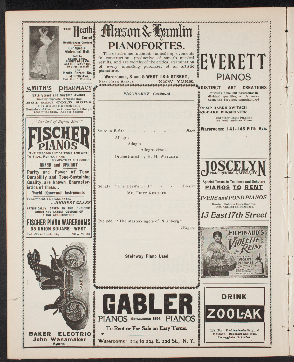 Wetzler Symphony Orchestra with Fritz Kreisler, March 11, 1902, program page 8