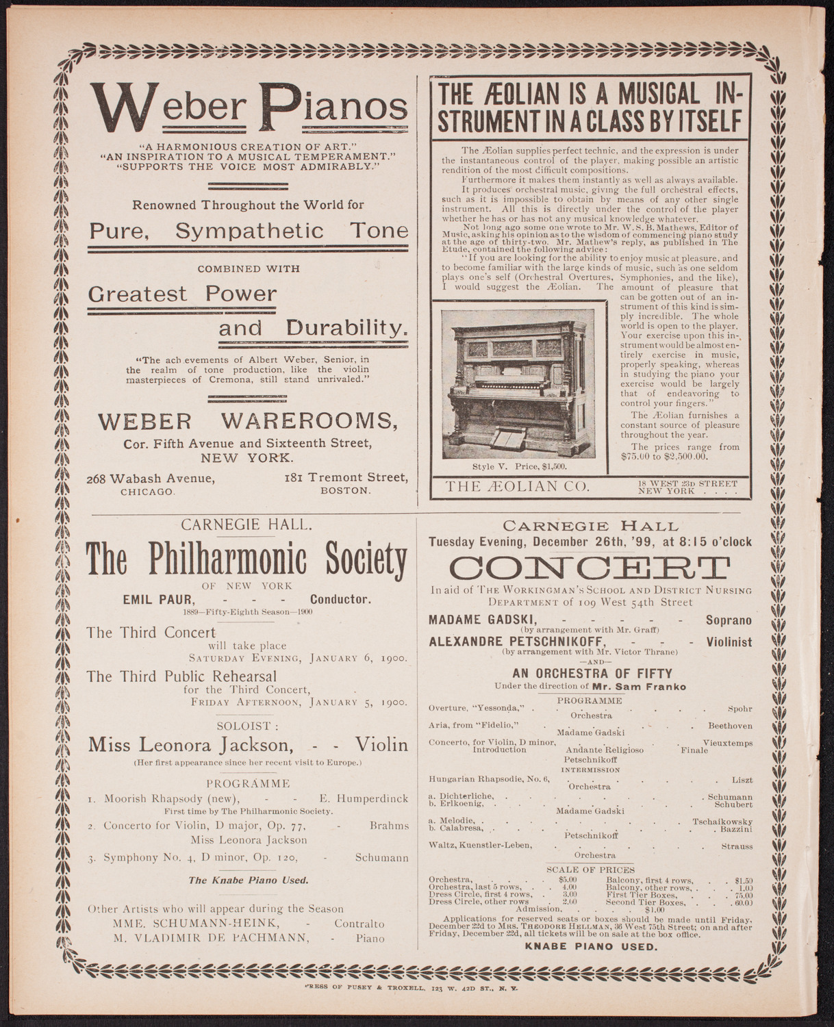 Kaltenborn Orchestra, December 17, 1899, program page 8