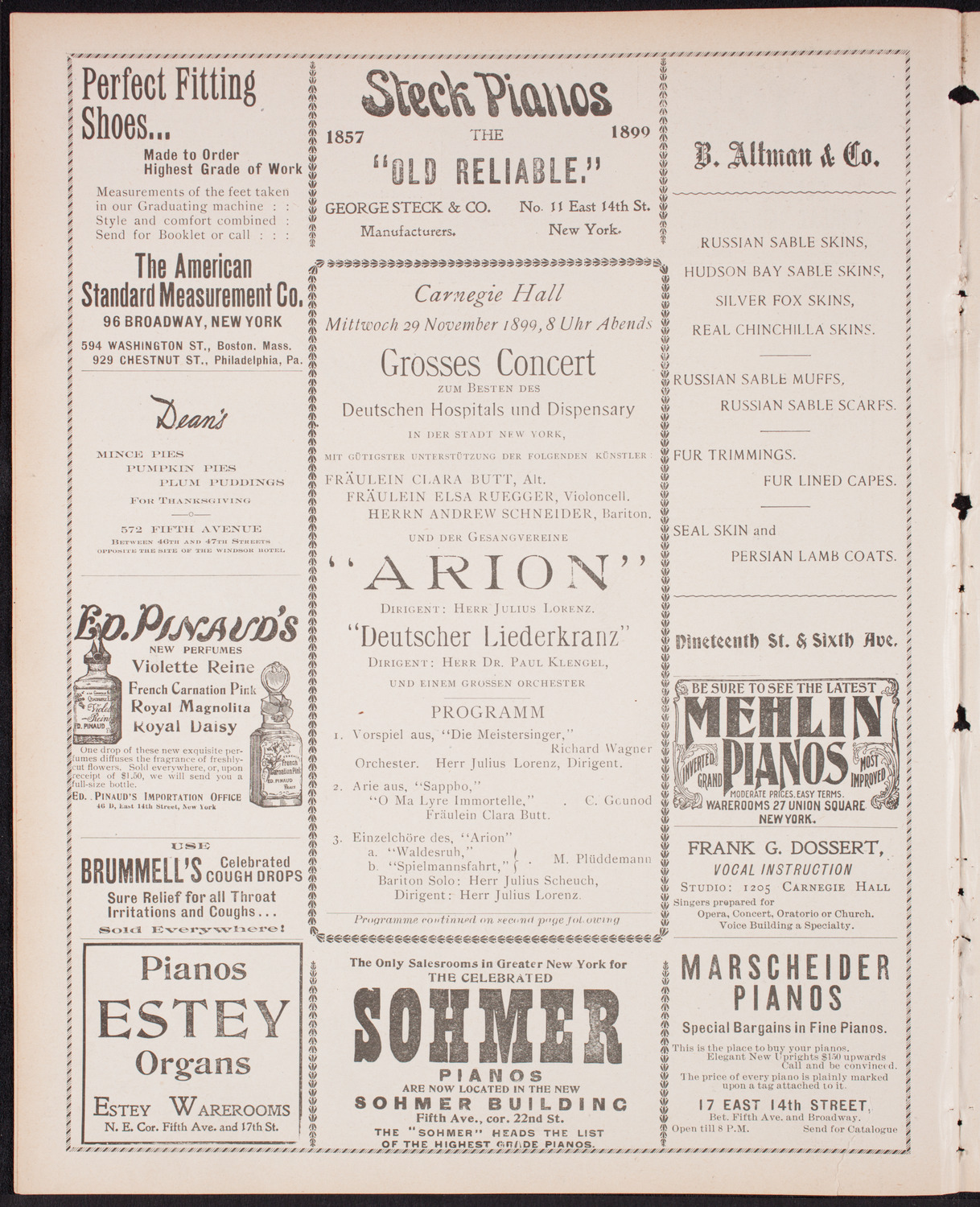 Benefit: German Hospital and Dispensary, November 29, 1899, program page 4