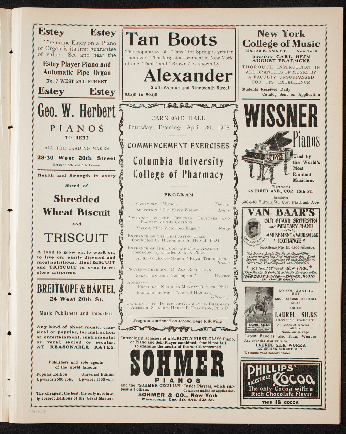 Graduation: Columbia University College of Pharmacy, April 30, 1908, program page 5