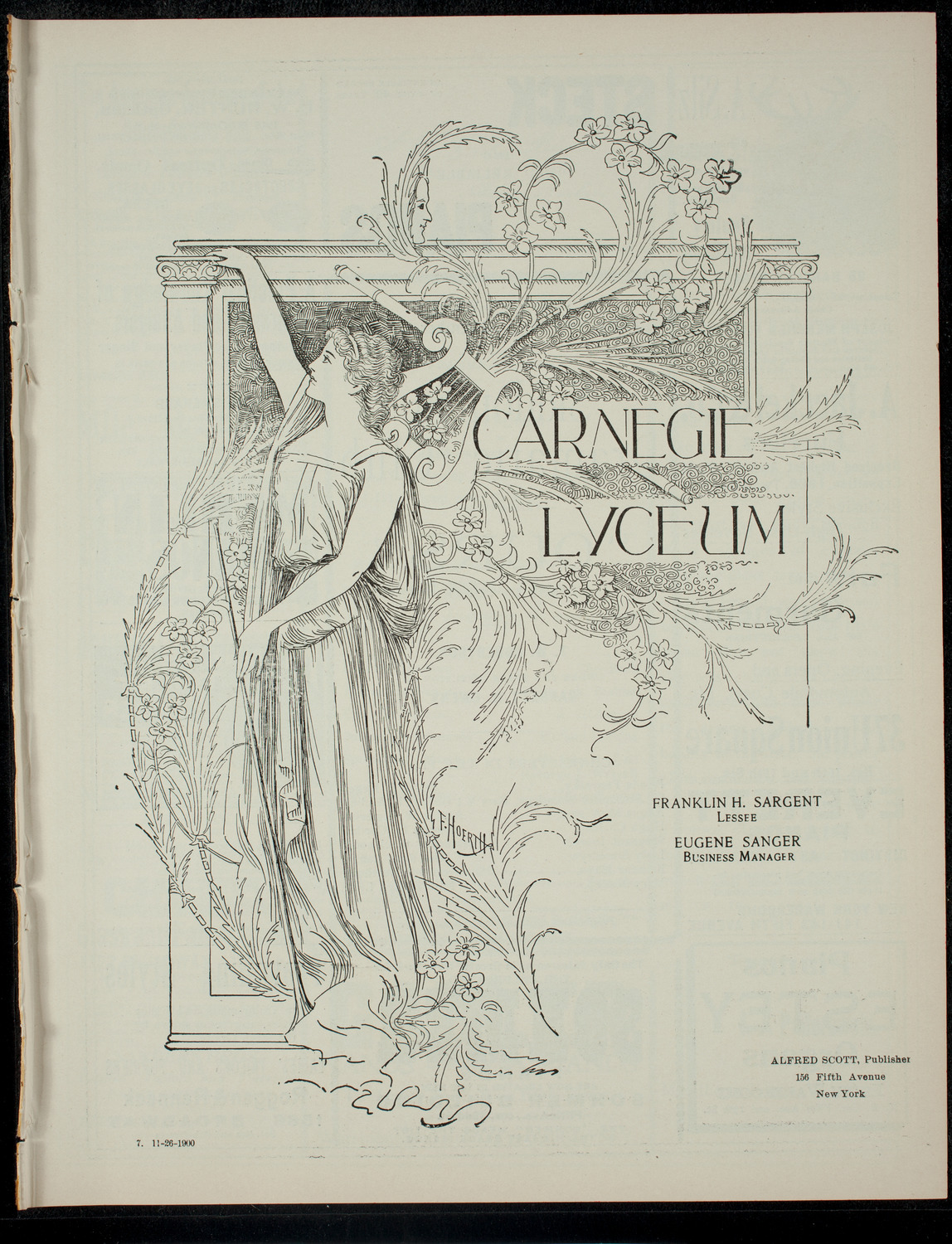 Siddonian Dramatic Club presenting "Ours", November 26, 1900, program page 1