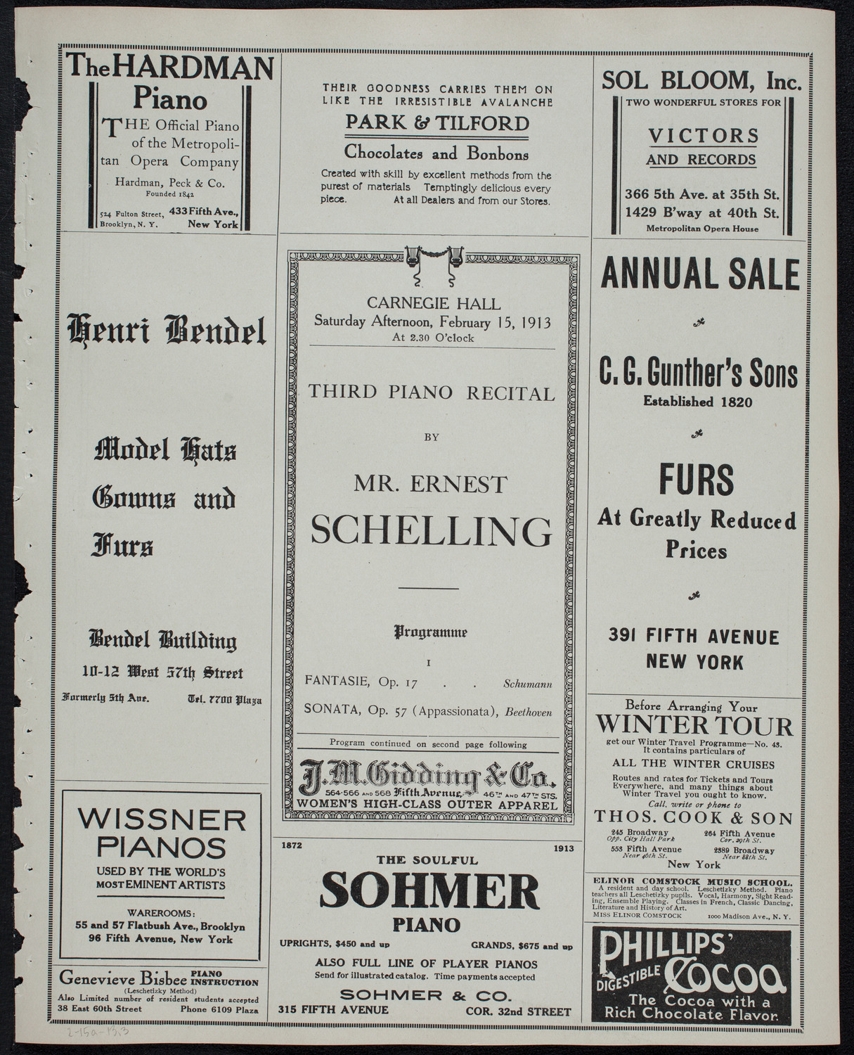 Ernest Schelling, Piano, February 15, 1913, program page 5