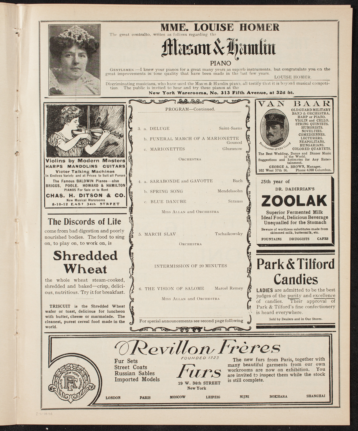 Maud Allan with The Russian Symphony Orchestra, February 2, 1910, program page 7