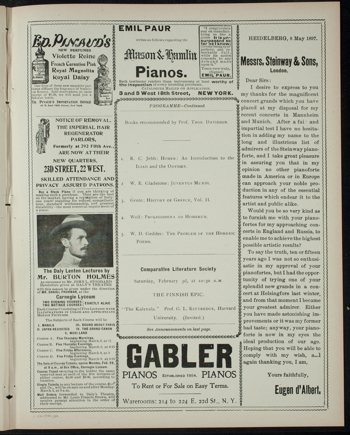 Comparative Literature Society, January 20, 1900, program page 3