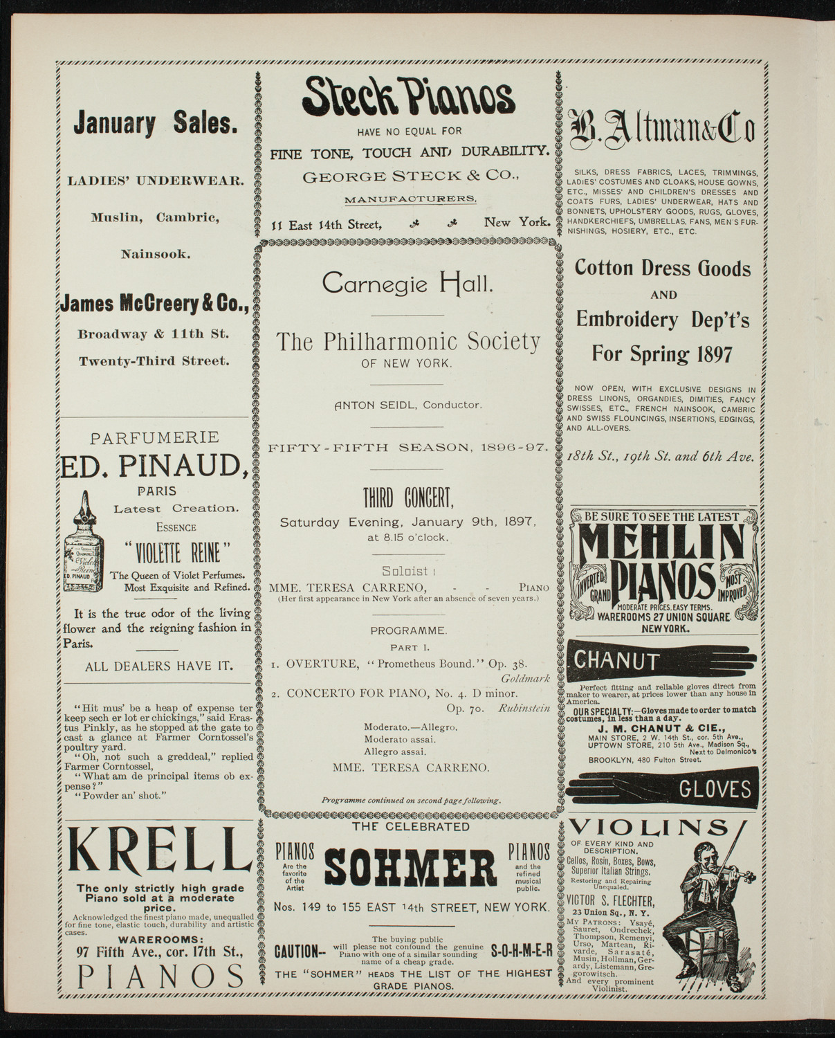 New York Philharmonic, January 9, 1897, program page 4