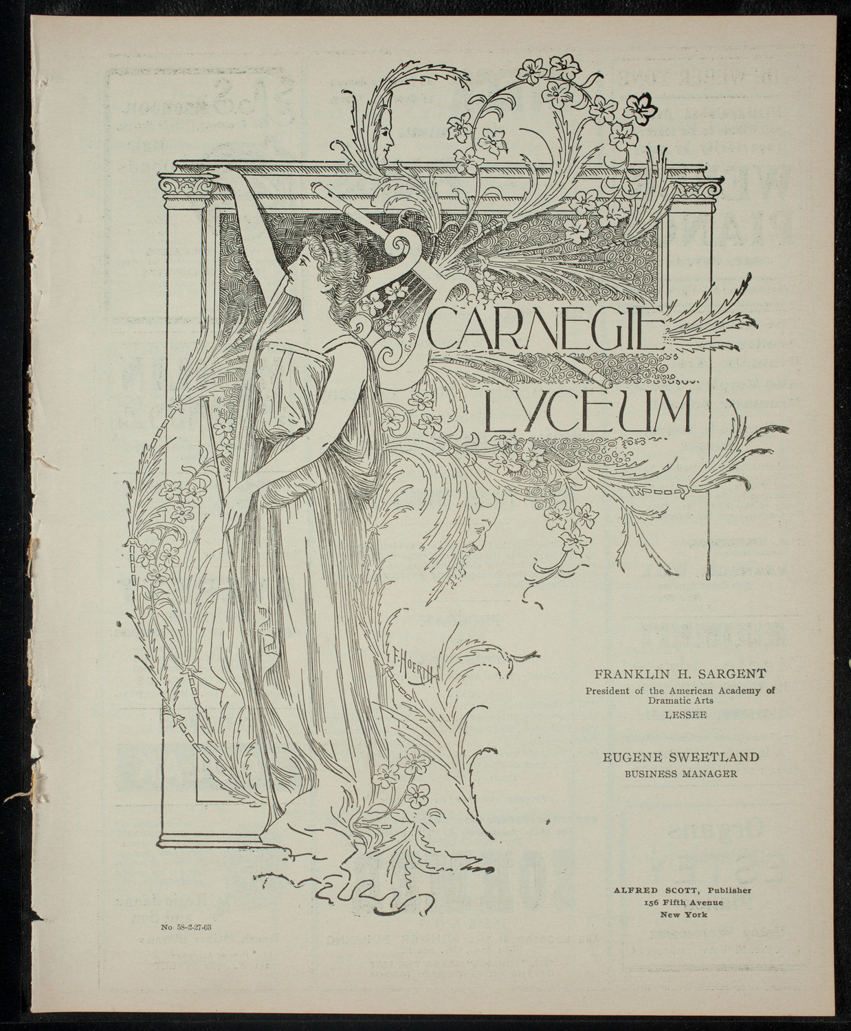 Academy Stock Company of the American Academy of Dramatic Arts/Empire Theatre Dramatic School, February 27, 1903, program page 1