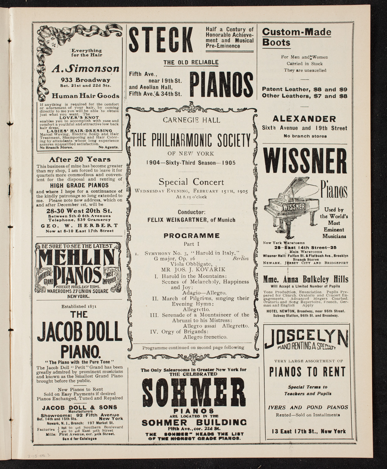 New York Philharmonic, February 15, 1905, program page 5