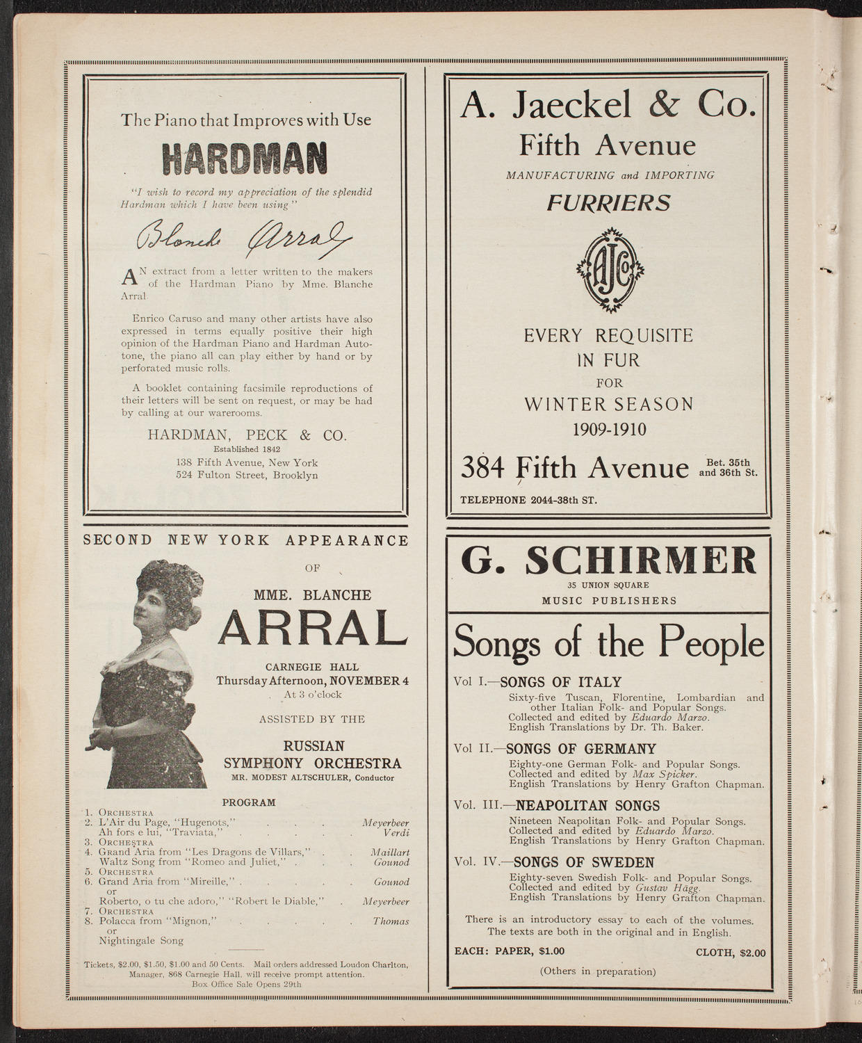 Blanche Arral with Volpe Symphony Orchestra, October 24, 1909, program page 8