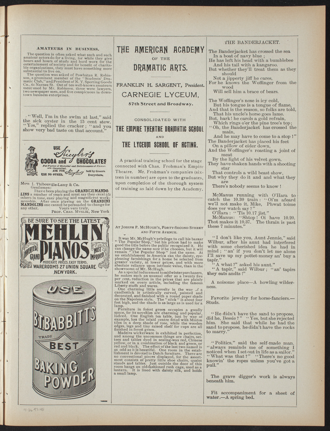 Trinity School Dramatic Club, April 26, 1897, program page 7