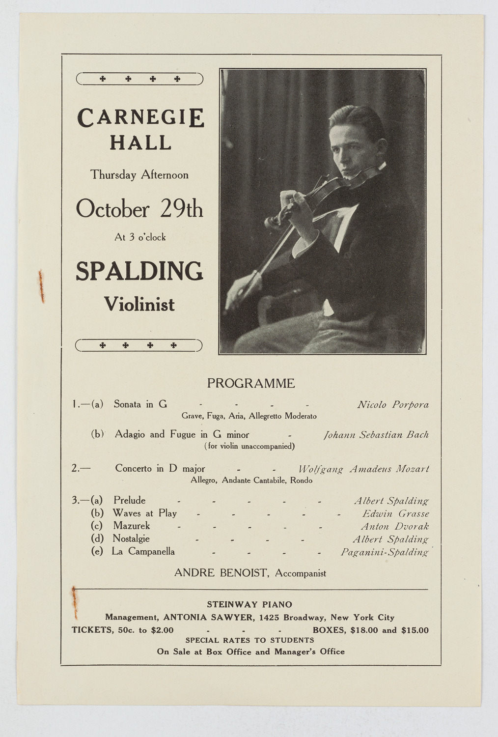 Albert Spalding, October 29, 1914