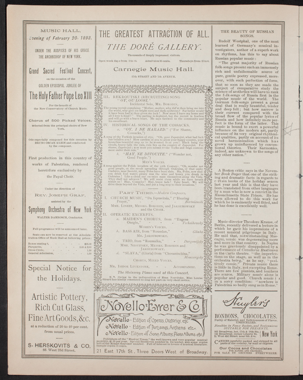 Madame Lineff's Russian Choir, December 10, 1892, program page 6