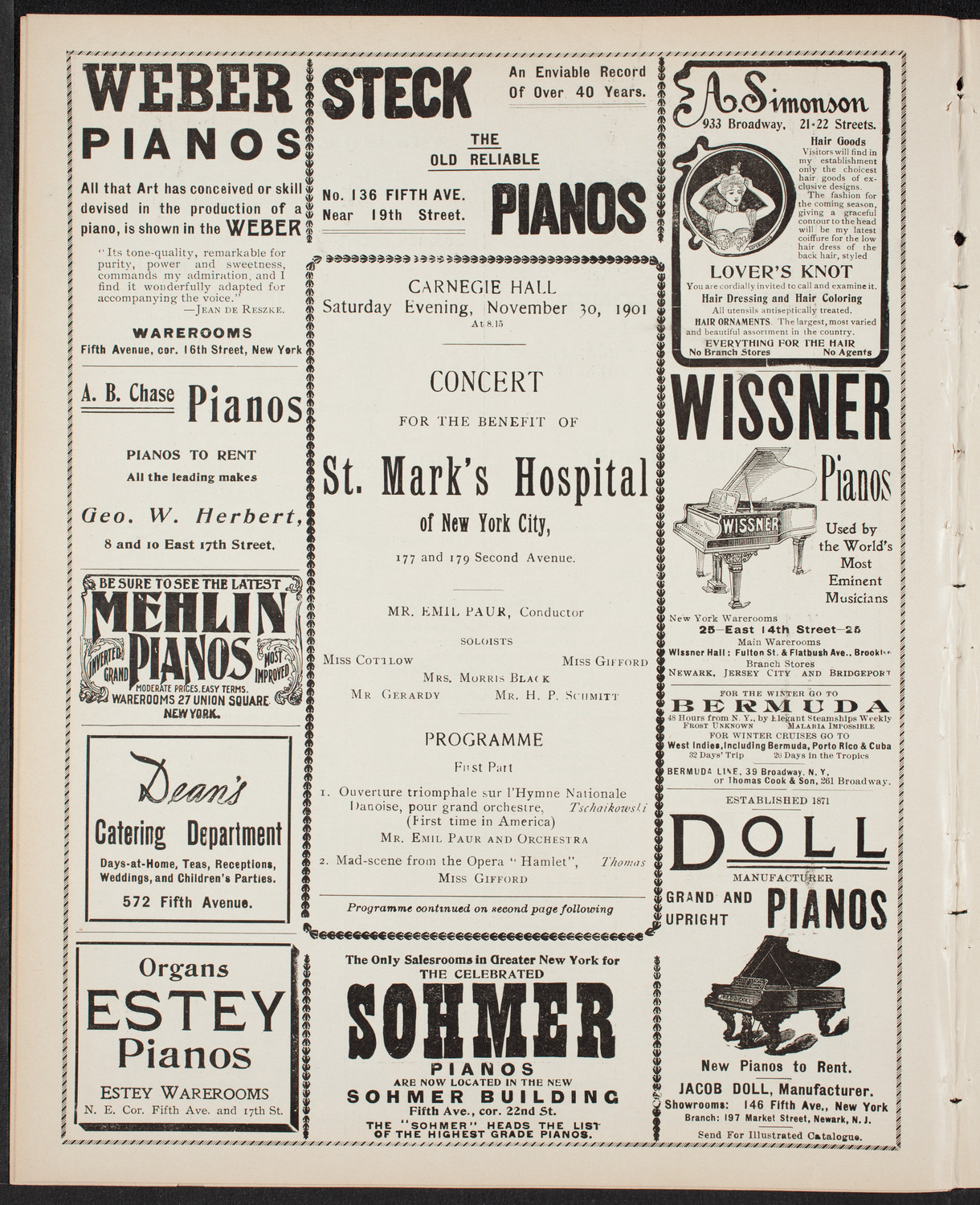 Benefit: St. Mark's Hospital, November 30, 1901, program page 6