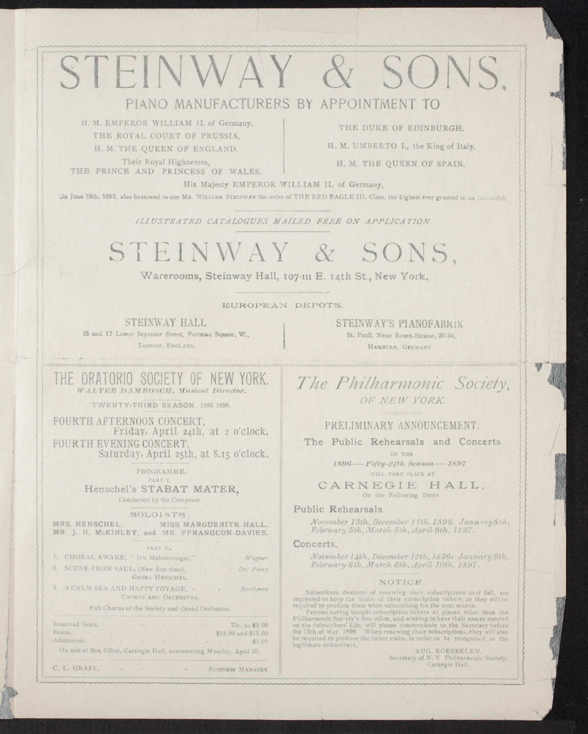 New York Philharmonic, April 10, 1896, program page 3